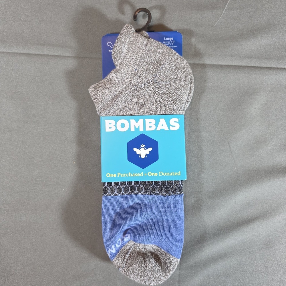 Bombas‎ Low Cut Athletic Socks Large Gray Black Blue Seamless Toe 1 Pair